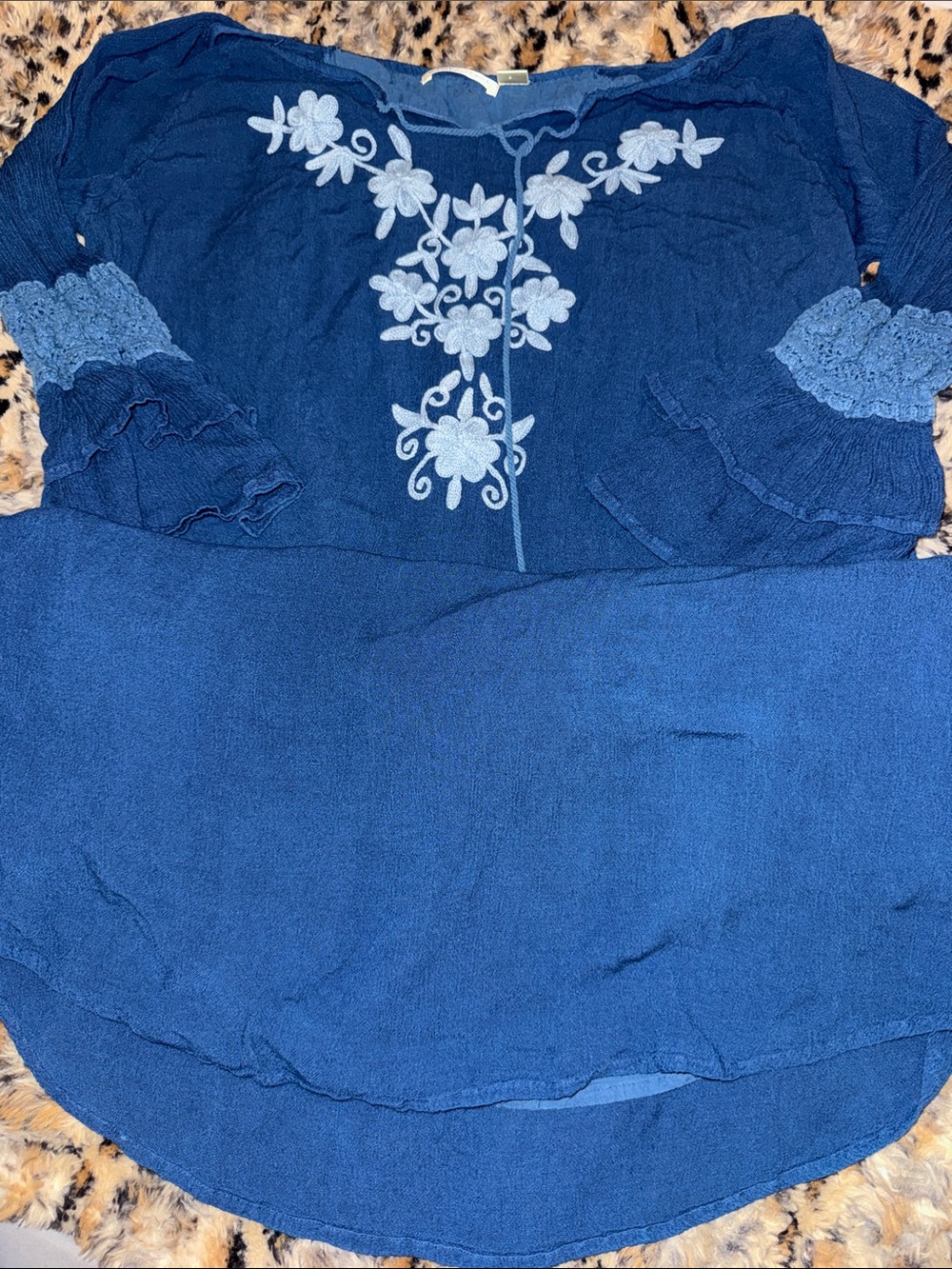 Studio West Apparel Boho Embroidered Navy Women's Peasant Top